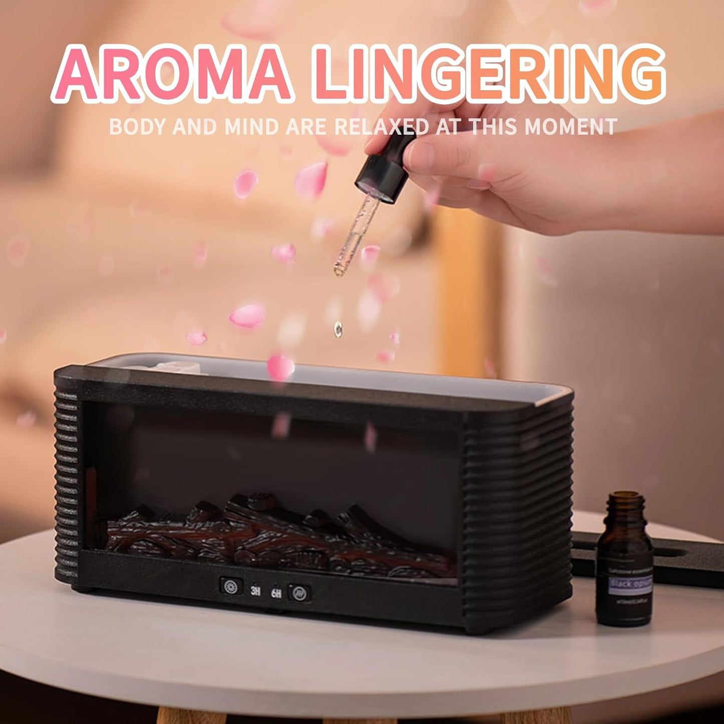 Flame Effect Essential Oil Diffuser, Ultrasonic Aromatherapy Humidifier with 9 Color LED Lights & Timer, Fireplace-Style Cool Mist Air Diffuser for Home Bedroom Office Yoga
