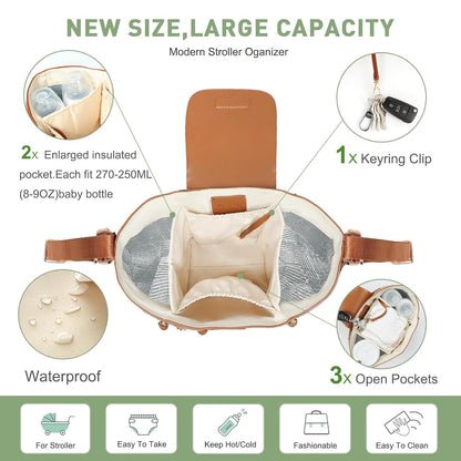 miss fong Universal Stroller Organizer with Insulated Cup Holder Stroller Caddy Baby Storage Bag with Adjustable Strap, Fits for like Uppababy, Baby Jogger, Britax, Umbrella