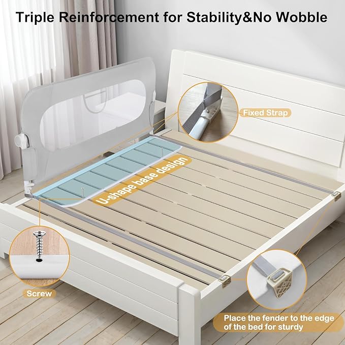40 Inch Bed Rail for Toddlers,Swing Down Kids Bed Rails Guard for Twin,Full,Queen,Bunk Size Bed,Extra Tall Child Bed Rail Guard with Reinforced Anchor Safety System,40" L x 31" H,Grey