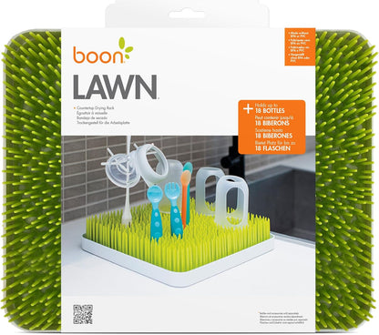 Boon Lawn Countertop Baby Bottle Drying Rack with Antimicrobial Tray - Baby Bottle Dryer and Organizer -Feeding Supplies - Gray - 13.5 x 11 x 2.5