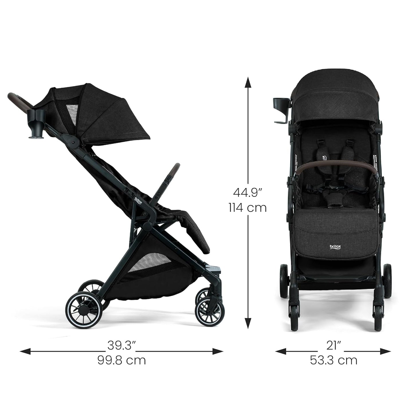 Britax Juniper Compact On-The-Go Stroller, Effortless Fastpack System with One-Hand RapidFold, Portable & Lightweight for Travel, Built-in Carry Handle, Ventilating Fabrics, Raven Black