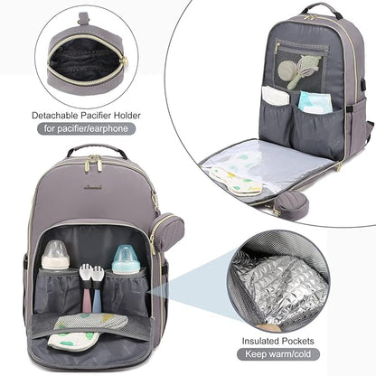 LOVEVOOK Diaper Bag Backpack, Quilted Baby Bag with Changing Pad & Pacifier Holder, Waterproof Travel Diaper Bags for Baby Boys Girls, Stylish and Large Capacity, Purple Grey