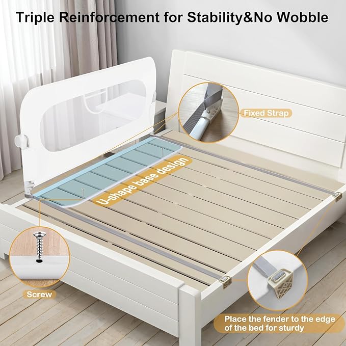Bed Rail for Toddlers,Swing Down Kids Bed Rails Guard for Twin,Full,Queen,Bunk Size Bed,Extra Tall Child Bed Rail Guard with Reinforced Anchor Safety System,40" L x 29.5" H,White