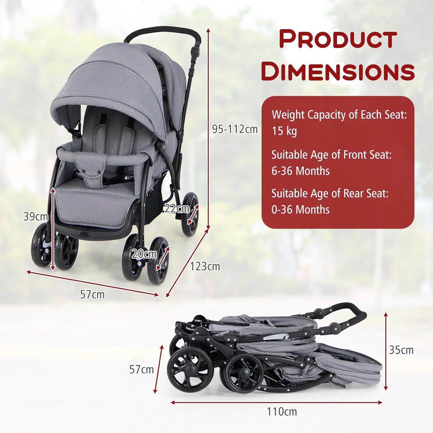 HONEY JOY Double Stroller, Foldable Lightweight Infant Twin with Tandem Seating, 5-Point Harness, Recline Seat, Storage Basket, Compact Baby Double Stroller Newborn and Toddler (Black)