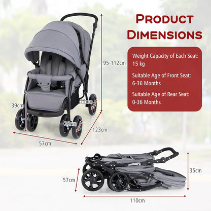 HONEY JOY Double Stroller, Foldable Lightweight Infant Twin with Tandem Seating, 5-Point Harness, Recline Seat, Storage Basket, Compact Baby Double Stroller Newborn and Toddler (Black)