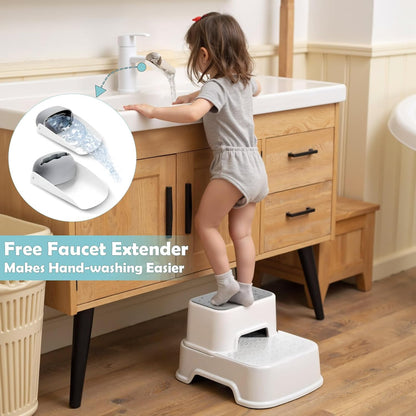 2-Step Toddler Step Stool, Non Slip Kids Step Stool for Bathroom Sink & Toilet Potty Training, Sturdy Stable Base, 10”Height Supports 220 lbs (2Packs White)