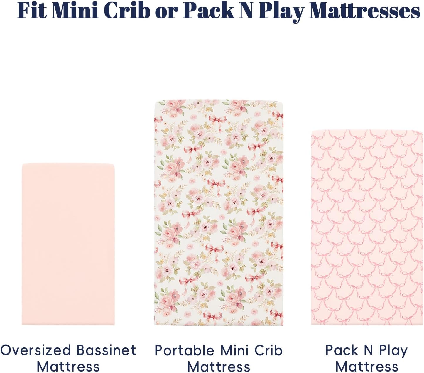 PHF 3 Pack Soft Mini Crib Sheets, Floral & Animal Pack N Play Sheets for Baby Boys Girls, No Slip Universal Fit for Pack N Play, Playard, Portable and Mini Crib Mattresses,Floral & Animal