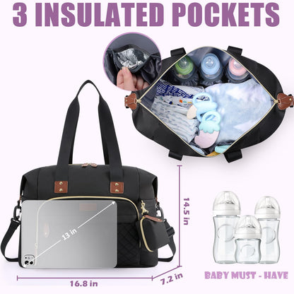Tuwubi Diaper Bag Tote,Baby Diaper Bag with Pacifier Case Large Travel Diaper Tote Caddy for Mom and Dad Multifunction Large Baby Bag - M-Pink