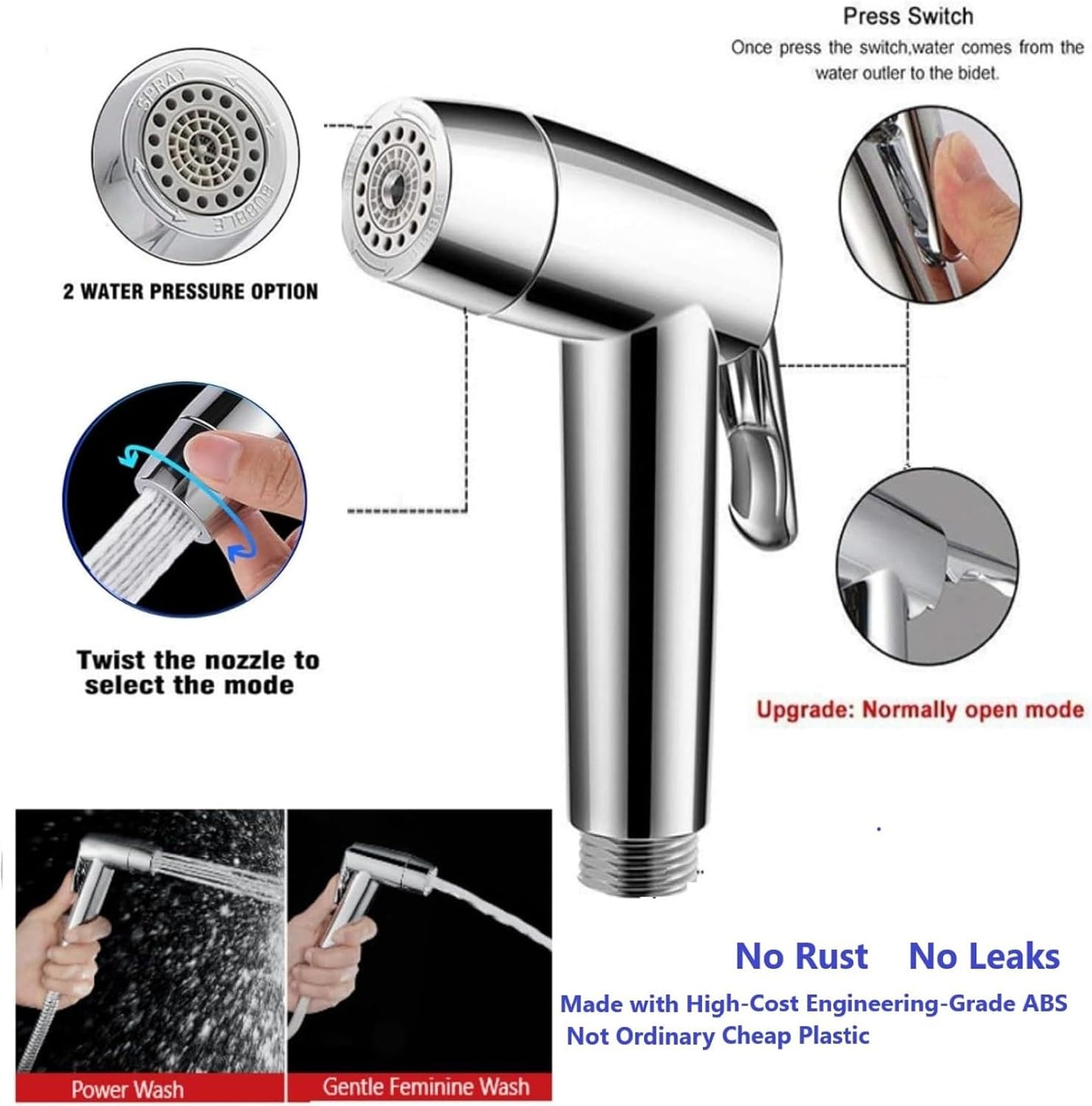 Handheld Bidet Sprayer & Muslim Shower Kit with Storage Shelf, Brass T-Valve, Adjustable Pressure, No Drip, Easy Install Toilet Bidet for Hygiene, Feminine Care, Diaper & Pet Wash, Ceruleanix