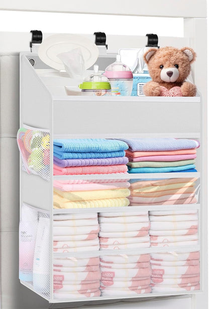 Hanging Diaper Caddy Organizer Crib Organizer–Spacious Baby Girl/Boy Nursery Storage Organizer for Changing Table, Playpen/Wall- Hold 90+ Diaper (Grey)