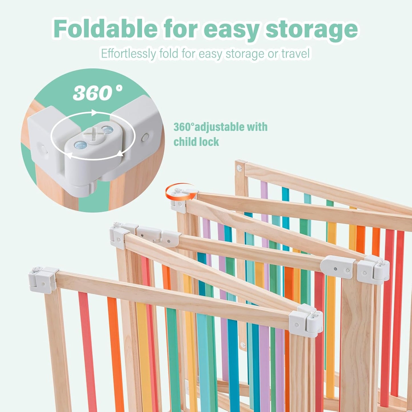 Foldable Wooden Playpen-51x51x25in-Large Baby Gate Playpen with Child-Proof Lock-Easy Assembly, Portable Design for Babies & Toddlers- Shape& Size Adjustable Baby Fence Play Area (Wood, 6 Panel)