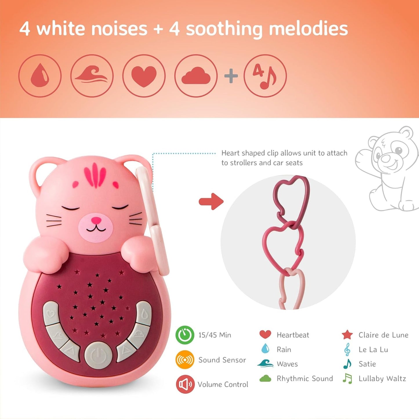 Cloud b Travel Comforting Sound Machine w/Calming Light | 4 White Noise and 4 Lullabies | Re-Activating Smart Sensor | Sweet Dreamz On the Go™ - Fox