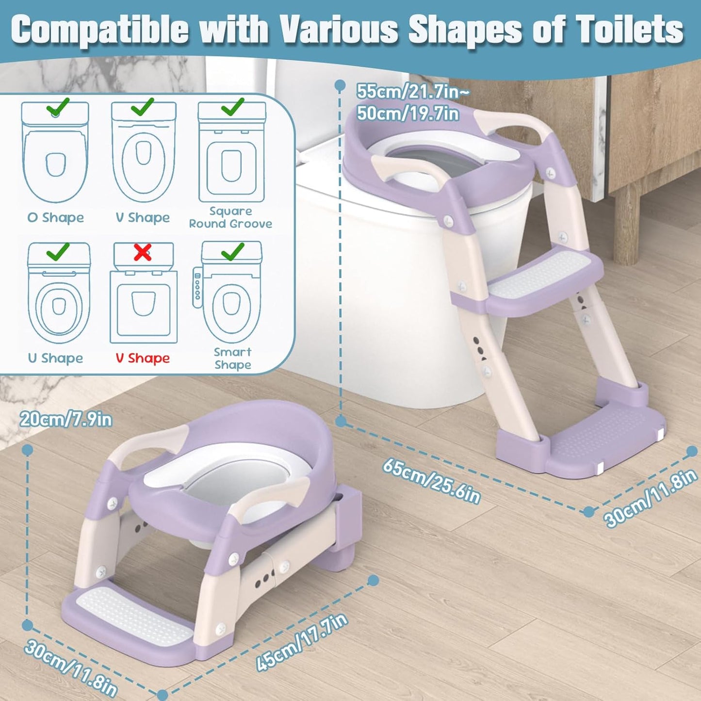 Potty Training Seat, Toddler Potty Training Toilet with Step Stool Ladder for Kids Boys Girls, 3 in 1 Foldable Toilet Seat Potty Chair with Urinals, Splash Guard, Handles, Anti-Slip Pad,Grey