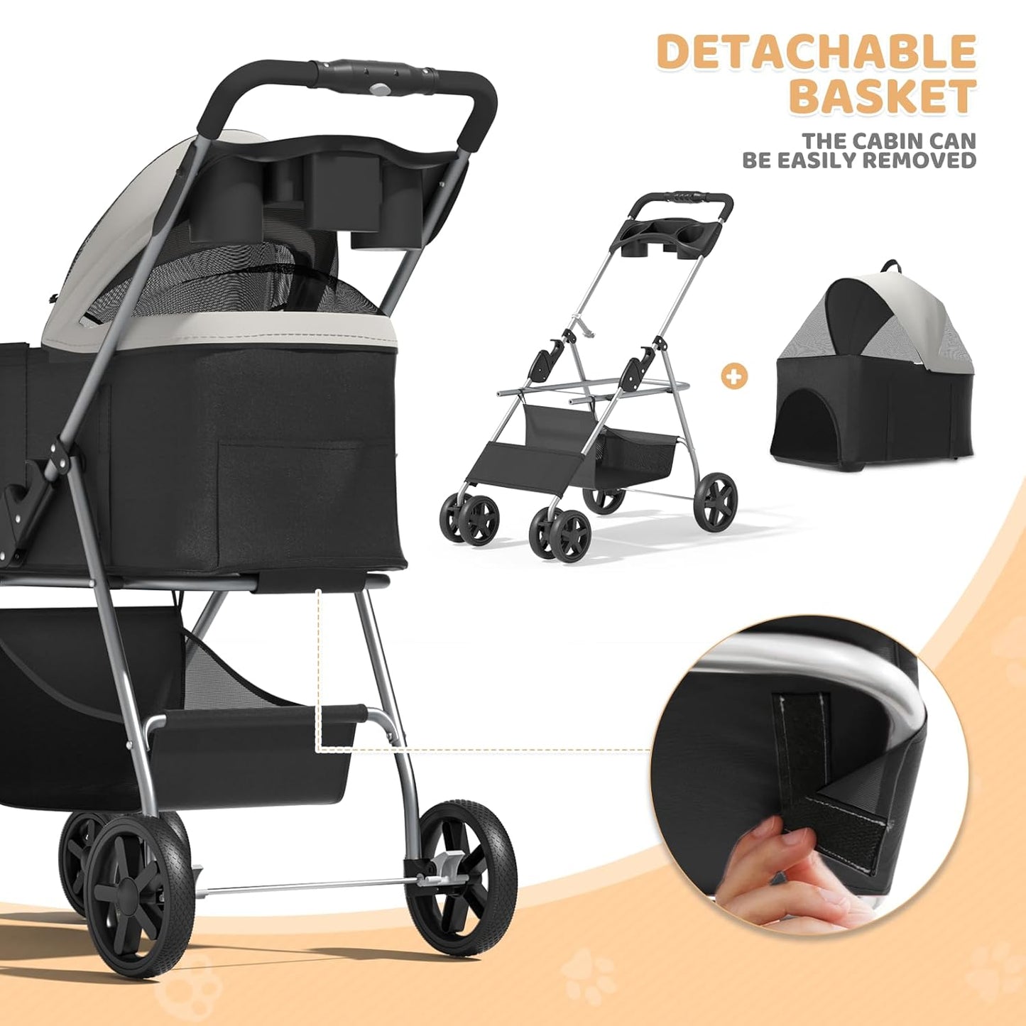 Magshion Compact Pet Stroller for Small-Medium Dogs/Cats up to 22lbs, 4-Wheel Lightweight Umbrella Shaped Portable Puppy Travel Jogger with Breathable Mesh, Cup Holder & Rear Storage, Black