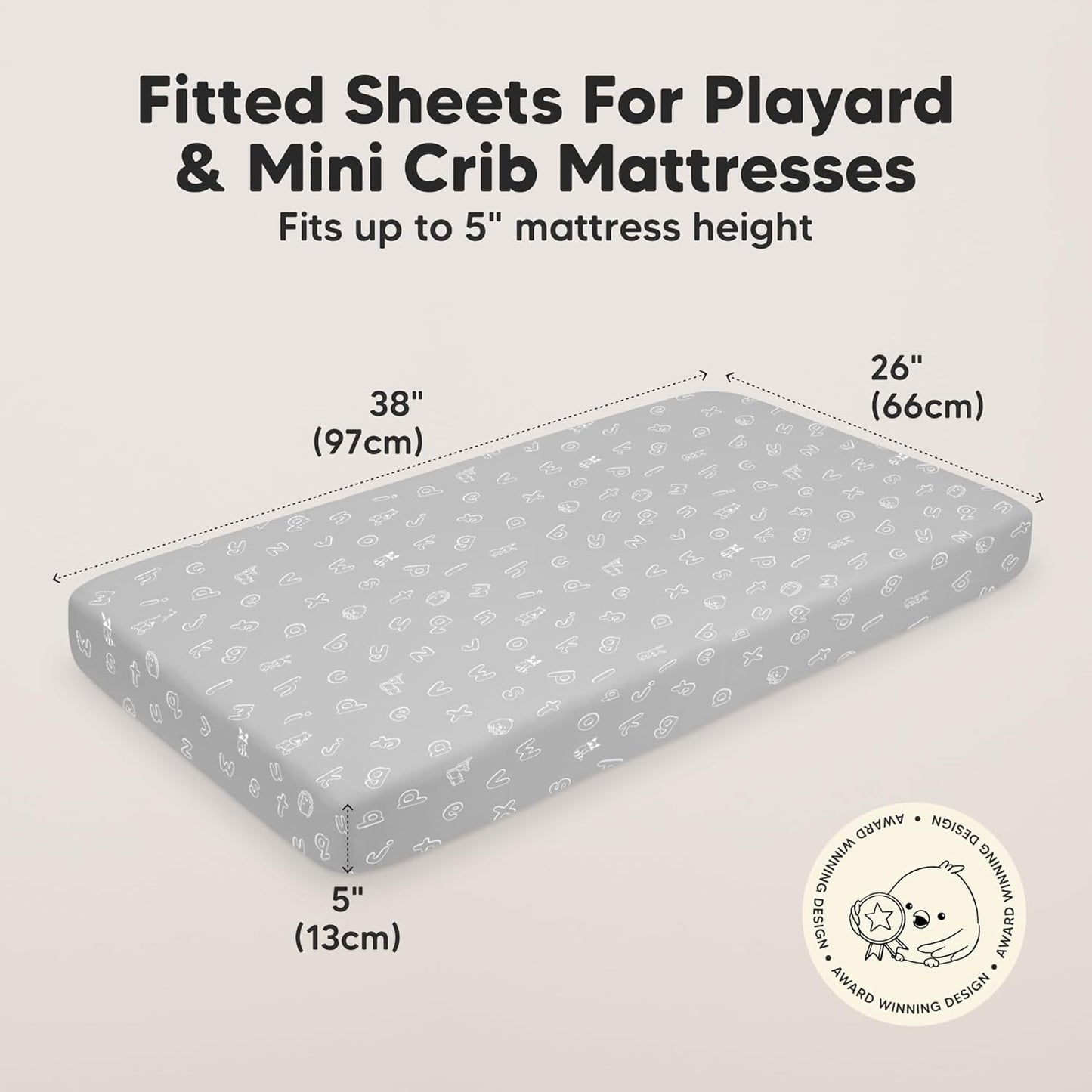 2-Pack Mini Crib Sheets Fitted - 38x26 Pack N Play Sheets for Pack and Play Mattress, Organic Cotton, Soft & Breathable Playard Bedding, Neutral Mini Toddler Bed Cover for Boys, Girls (Dragon Tale)