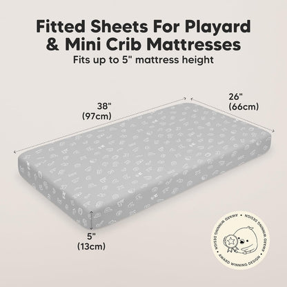 2-Pack Mini Crib Sheets Fitted - 38x26 Pack N Play Sheets for Pack and Play Mattress, Organic Cotton, Soft & Breathable Playard Bedding, Neutral Mini Toddler Bed Cover for Boys, Girls (Dragon Tale)