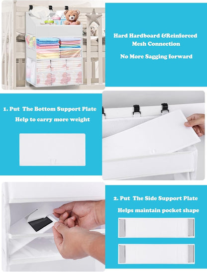 Hanging Diaper Caddy Organizer Crib Organizer–Spacious Baby Girl/Boy Nursery Storage Organizer for Changing Table, Playpen/Wall- Hold 90+ Diaper (Grey)