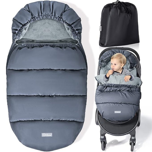 Orzbow Universal Stroller Footmuff, Winter Baby Stroller Bunting Bag, Warm Coral Fleece Stroller Sleeping Bag for Cold Weather, Waterproof & Windproof, Baby Winter Must Have, Grey