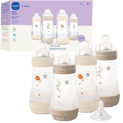 MAM 9oz Easy Start Anti-Colic+ Wide Neck Baby Bottle, Medium Flow Breastfeeding-Like Nipple, Reduces Colic Gas & Reflux, Easy To Clean, BPA Free, 2+ Months, Made In Europe, Bonus Fast Flow Nipple, Boy