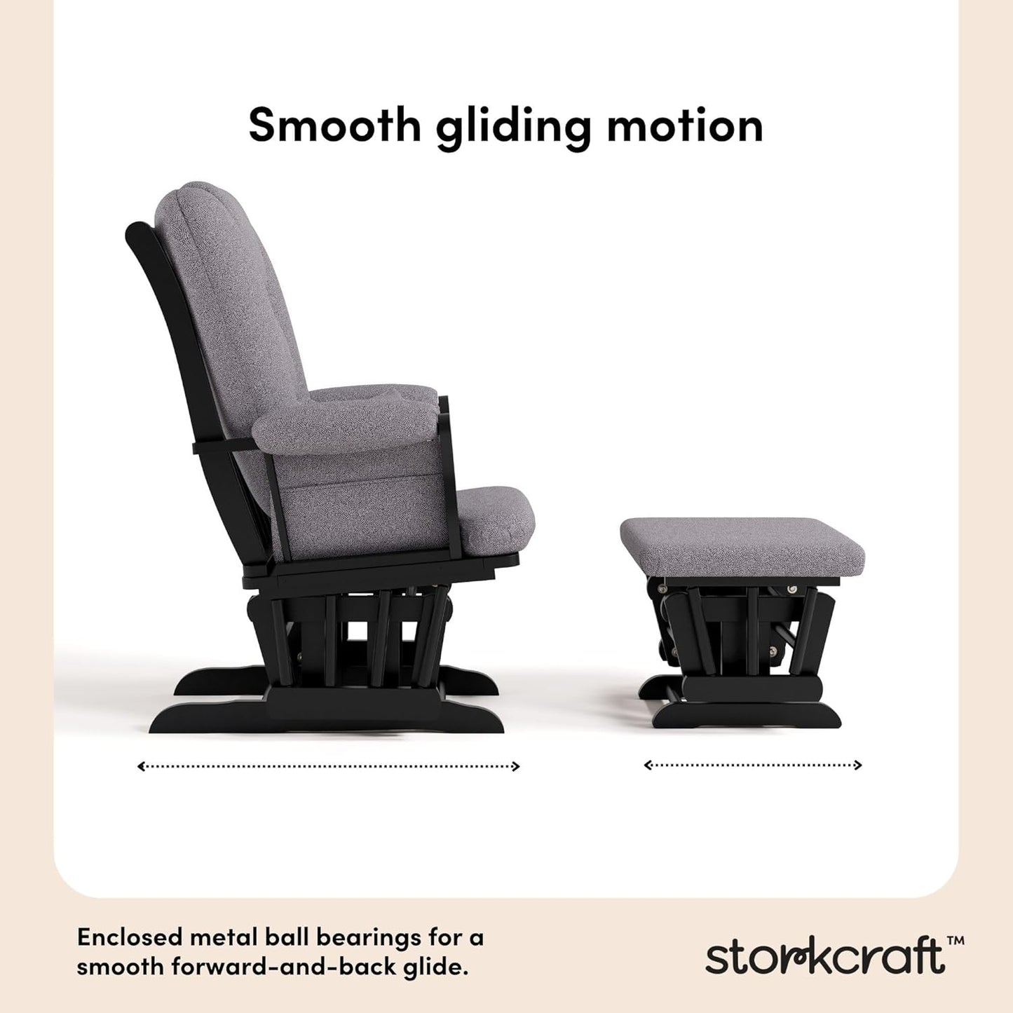 Storkcraft Tuscany Glider with Ottoman (Black/Gray) — GREENGUARD Gold Certified, Bonus Lumbar Cushion Included, Solid Wood Base, Smooth Motion, Award-Winning Nursery Rocking Chair, Glider and Ottoman