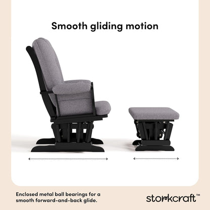 Storkcraft Tuscany Glider with Ottoman (Black/Gray) — GREENGUARD Gold Certified, Bonus Lumbar Cushion Included, Solid Wood Base, Smooth Motion, Award-Winning Nursery Rocking Chair, Glider and Ottoman