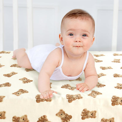 LifeTree Crib Sheets for Baby Unisex - Muslin Fitted Crib Sheets Toddler Bed Sheet, 70% Viscose from Bamboo and 30% Cotton, Fits Mini Crib & Pack and Play Playard, Bear, 26in x 38in