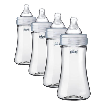 Chicco Duo 9oz Hybrid Baby Bottle, Real Glass Inside, Lightweight Plastic Outside, Patented Invinci-Glass Technology, Intui-Latch Nipple, 2-Pack, Clear/Pink