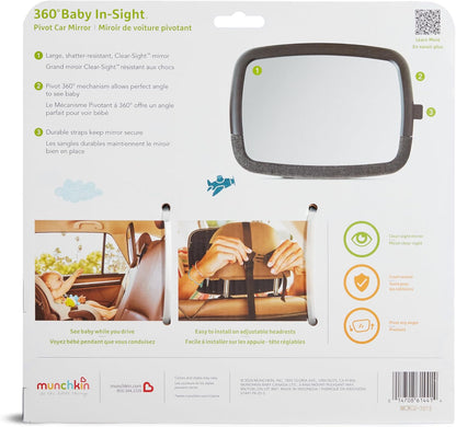 Munchkin Baby Car Mirror for Rear Facing Car Seats, Pivot 360 Baby in-Sight Adjustable Auto Mirror, Black