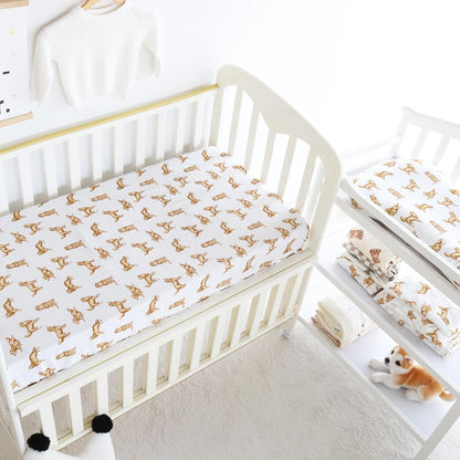LifeTree Crib Sheets for Baby Unisex - Muslin Fitted Crib Sheets Toddler Bed Sheet, 70% Viscose from Bamboo and 30% Cotton, Fits Mini Crib & Pack and Play Playard, Bear, 26in x 38in