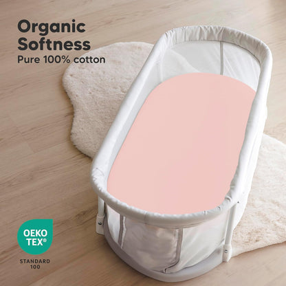 2-Pack Organic Bassinet Sheets for Girls, Boys - 100% Cotton Bassinet Mattress Sheets Compatible with Halo Bassinest Swivel Sleeper, Graco, Baby Delight, Chicco, Unisex Fitted Bassinet Sheets (Elly)