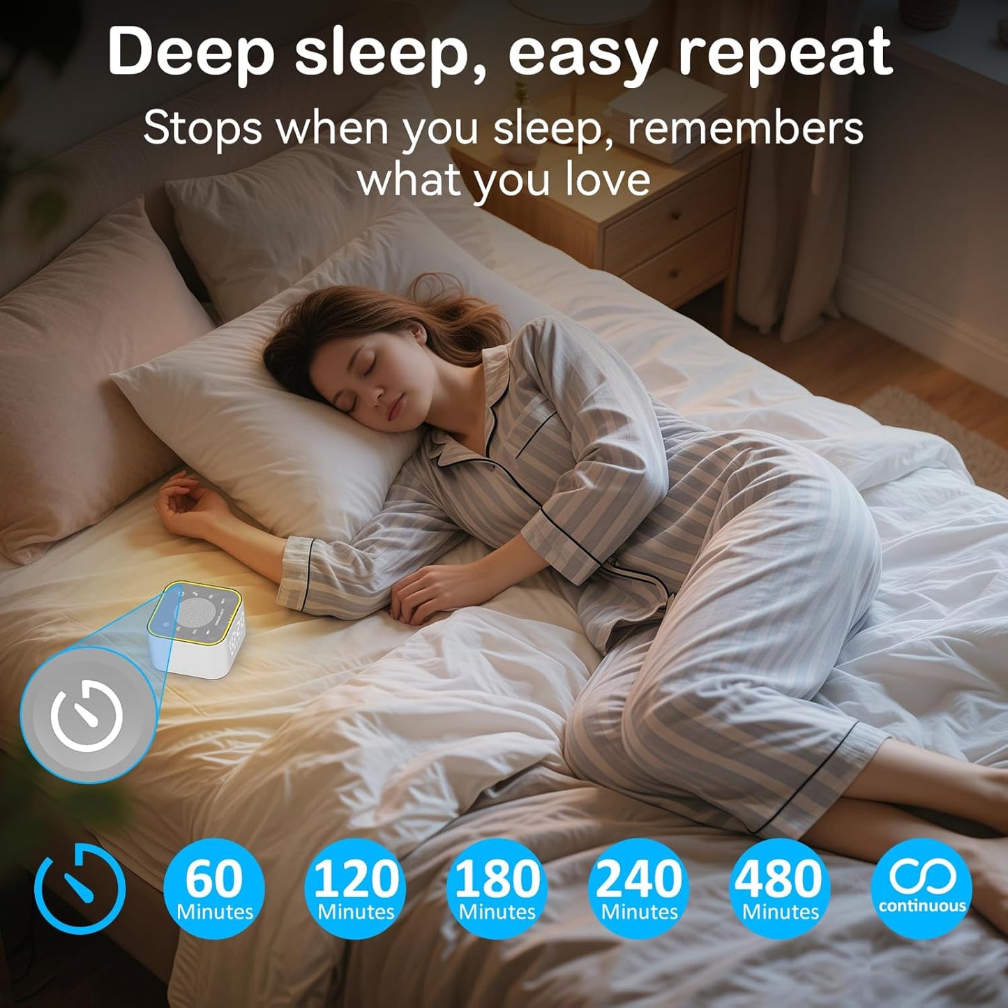 Sound Machine with Alarm Clock: 30 Non-Looping Sleep Sounds - White Noise Alarm Clock for Natural Wake Up - Adjustable Volume & Light, Memory Function, Sleep Timer (Black)