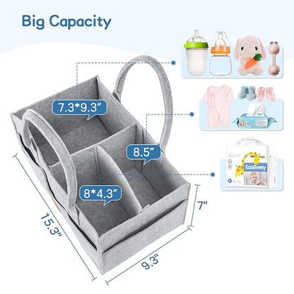 Maliton Diaper Caddy Organizer - Diaper Caddy for Baby Nursery Storage, Felt Diaper Organizer for Baby Stuff with Handle, 15" x 9" x 7" Portable Baby Basket Boy Girl Changing Table Organizer (Grey)