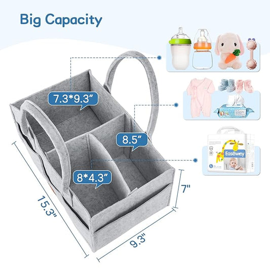 Maliton Diaper Caddy Organizer - Diaper Caddy for Baby Nursery Storage, Felt Diaper Organizer for Baby Stuff with Handle, 15" x 9" x 7" Portable Baby Basket Boy Girl Changing Table Organizer (Grey)