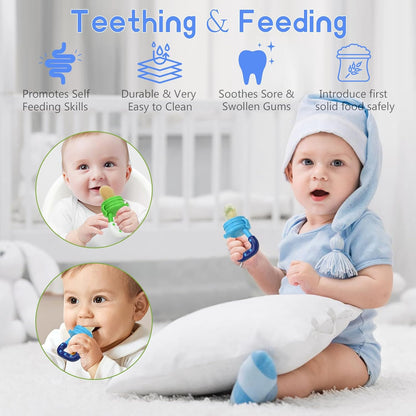 WAJIAYON Baby Fruit Feeder Pacifier | Infant Food Feeder Pacifier & Food Dispensing Spoon | Fresh Fruit Teethers for Babies | Silicone Feeder Baby,Mesh teethers for Babies Gifts for Boys and Girls