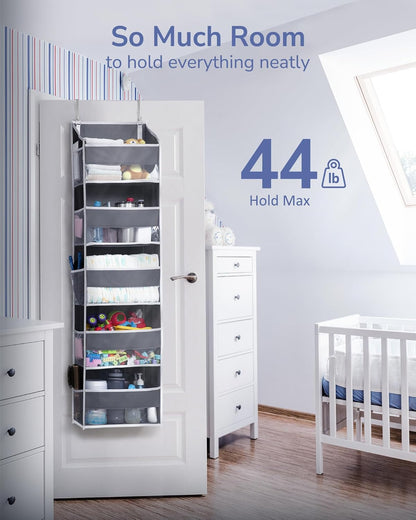 ULG 1 Pack Over Door Organizer with 5 Large and 10 Mesh Side Pockets, 44 lbs Weight Capacity Hanging Storage with Clear Window Kids Toys, Shoes, Diapers, Dark Grey, 5 Layers