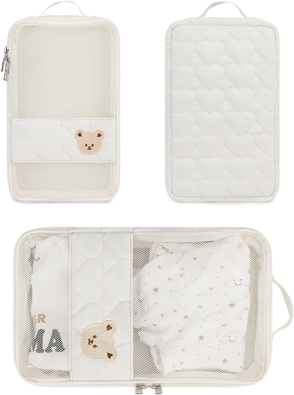 MOMIGO Baby Diaper Bag Organizer Pouches - 2 Pack Waterproof Pod Hanging Diaper Bag Cute Bear Mesh Bag Reusable, Washable or Baby Cloth Diapers