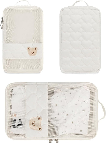 MOMIGO Baby Diaper Bag Organizer Pouches - 2 Pack Waterproof Pod Hanging Diaper Bag Cute Bear Mesh Bag Reusable, Washable or Baby Cloth Diapers