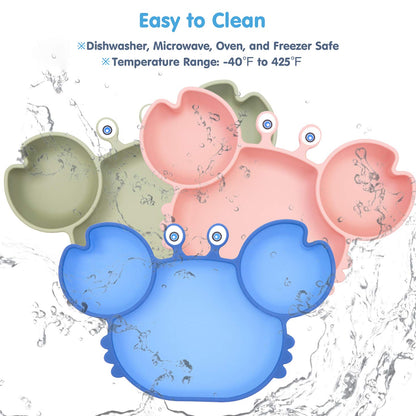Linowos Silicone Suction Plate for Toddlers - Self Feeding Training Divided Plate Dish and Bowl for Baby and Toddler, Fits for Most Highchairs Trays, BPA Free Microwave Dishwasher Safe