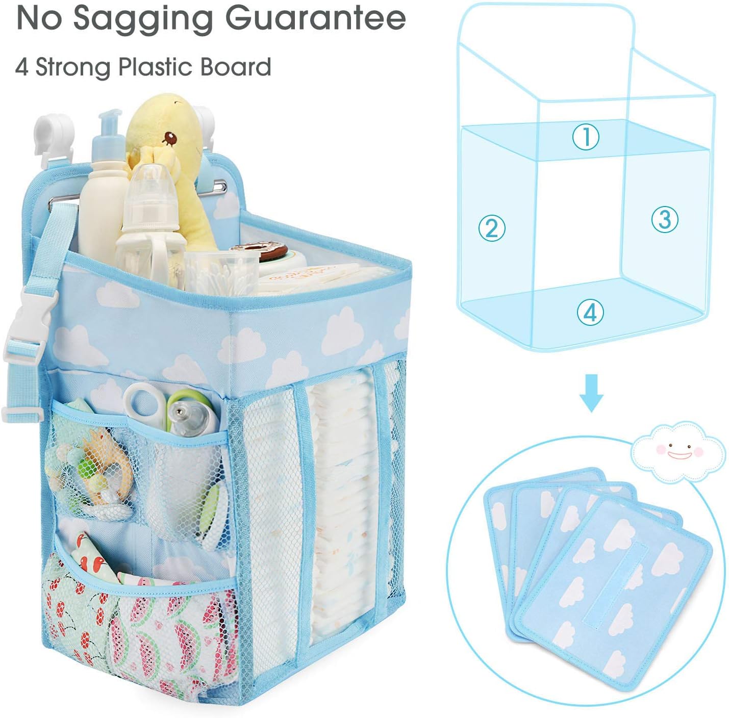 Maliton Changing Table Diaper Organizer - Baby Hanging Diaper Stacker Nursery Caddy Organizer for Cribs Playard Baby Essentials Storage (Gray)