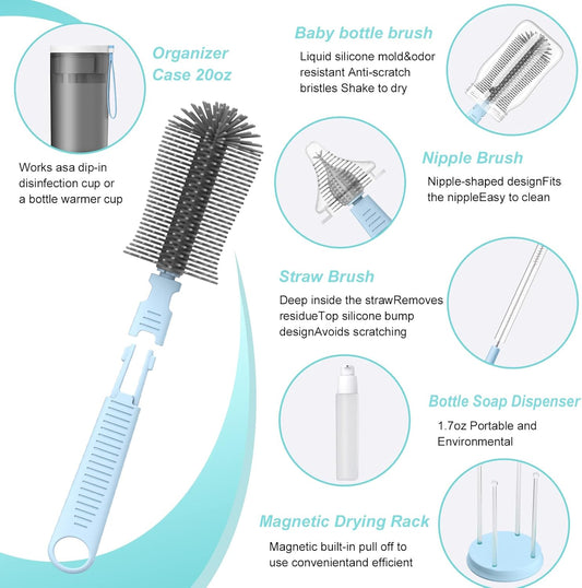 WHNLTravel Baby Bottle Brush Set with Bottle Cleaner Brush Set and Drying Rack,Gift for Newborn Mothers, Suitable for Travel and Home(Yellow)