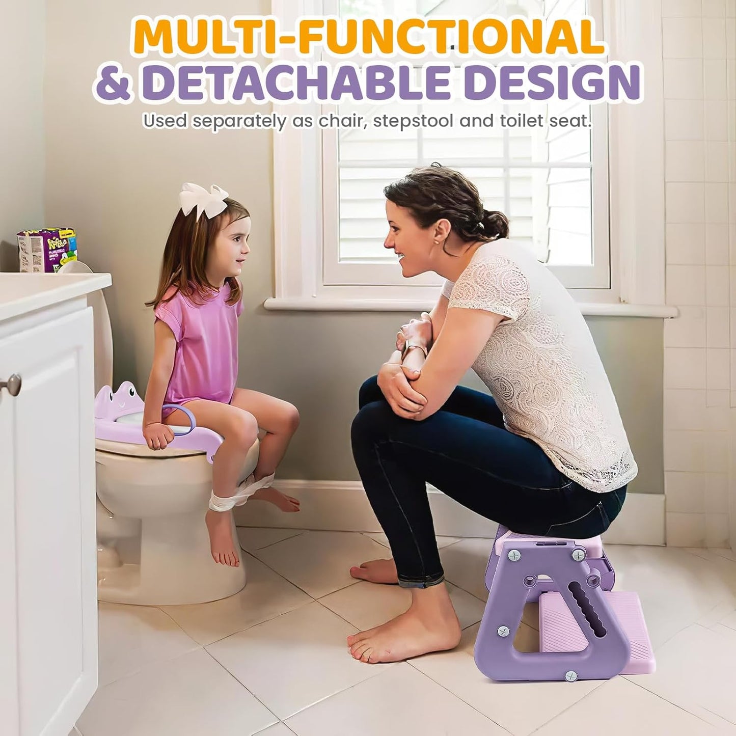 Orzbow Potty Training Seat | Upgrade Toddler Potty Training Toilet with Step Stool, 2-in-1 Stability Toilet Seat for Boys Girls | with Splash Guard, Anti-Slip Pad, Ladder, and Height Adjustable, Pink