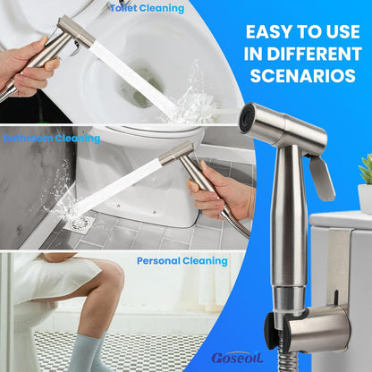 Handheld Toilet Bidet Sprayer for Toilet-Adjustable Water Pressure Control with Bidet Hose for Feminine Wash Set, Stainless Steel Brushed Nickel Cloth Diaper for Baby Wash
