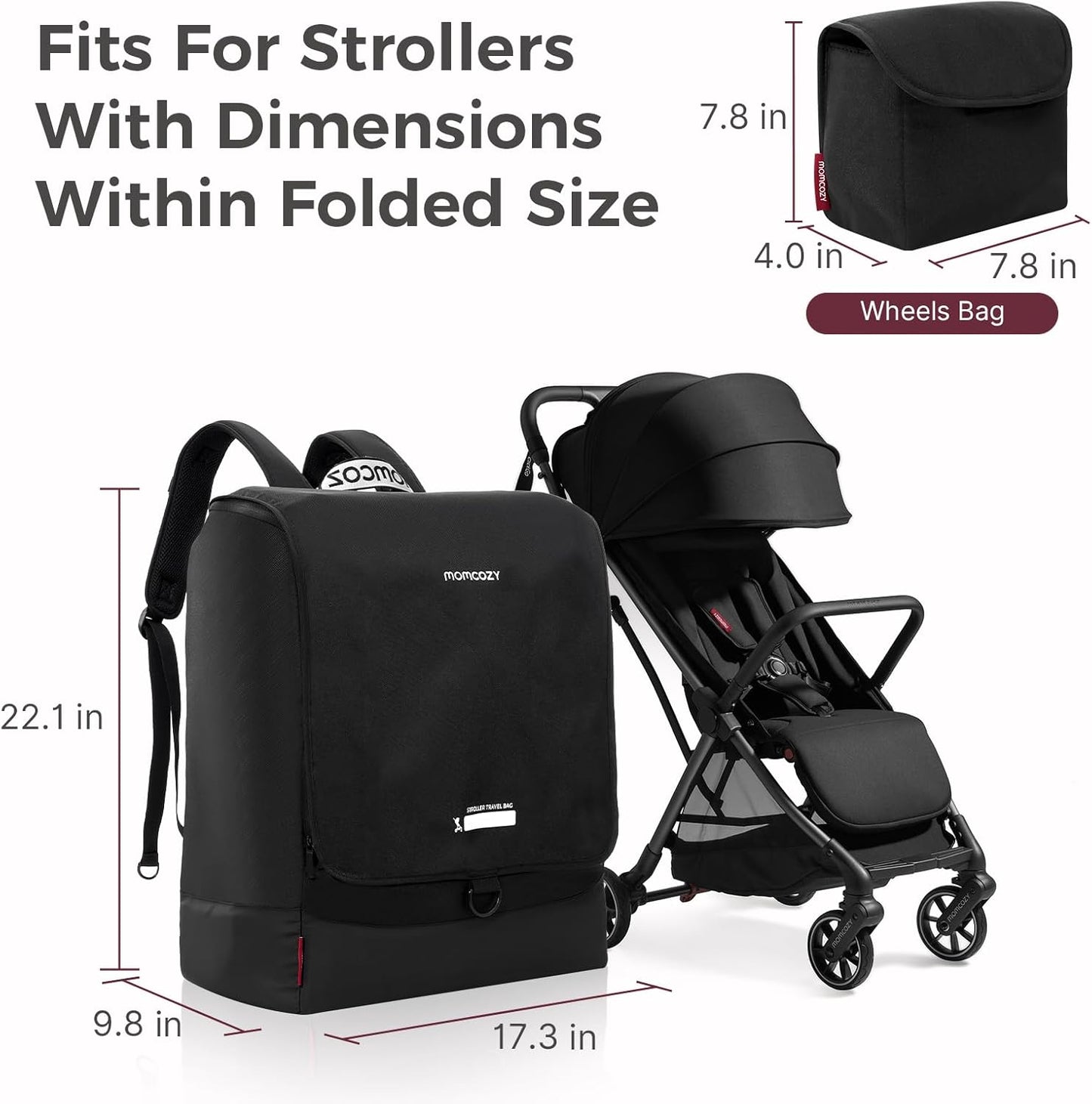 Momcozy Stroller Travel Bag for Airplane | Only Suit ClickGo Stroller | Compatible with Strollers Folded Dimensions of 22.1 X 17.3 X 9.8 In | Fit Most Major Brand | Hand-held ＆ Back-carrying