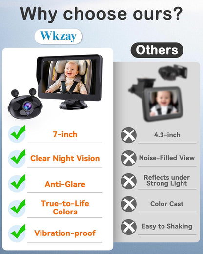 Wkzay Baby Car Camera 2-Pack – HD 1080P, 150° Wide Angle, Night Vision, Adjustable LED Light, Easy Installation, Infant Safety, Rear Seat Monitoring for Car Travel
