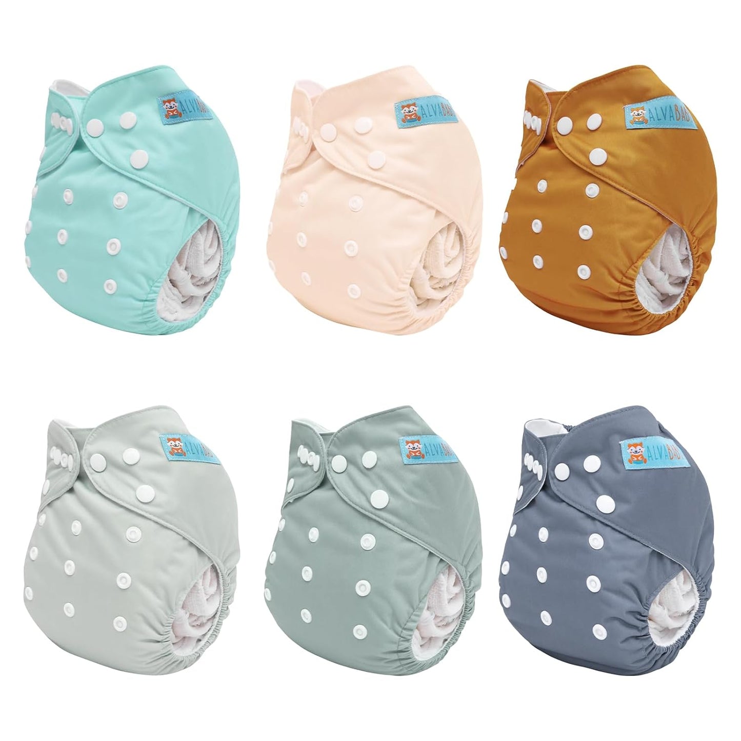 ALVABABY Baby Cloth Diapers 6 Pack with 12 Inserts Cloth Diaper Covers Adjustable Washable Reusable for Baby Girls and Boys