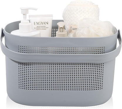 UUJOLY Plastic Storage Baskets with Handles, Shower Caddy Shelf Organizers Basket for Bathroom, Kitchen, Dorm Room, Gray