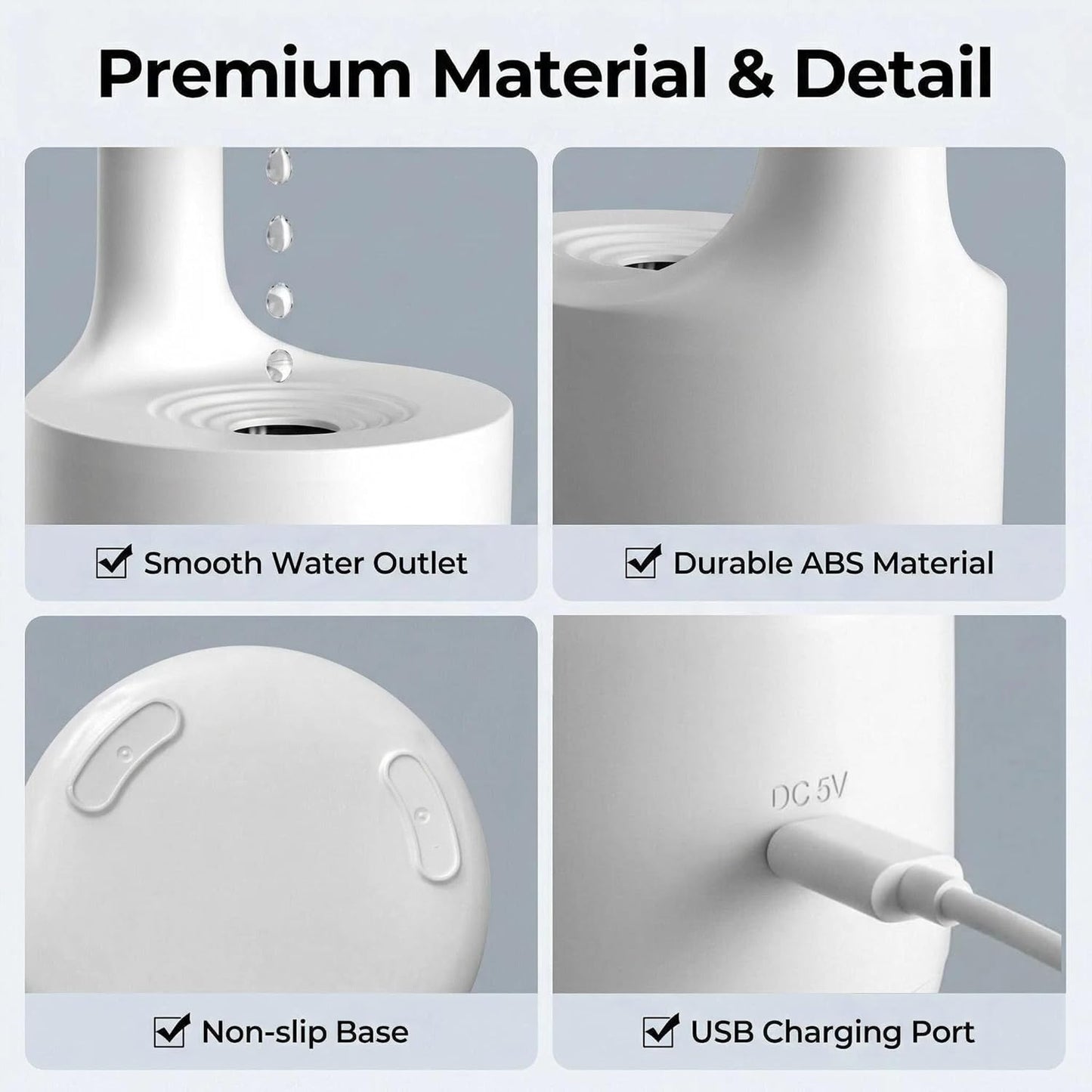 Humidifiers for Bedroom, 800ml Cool Mist Air Humidifier, Anti-Gravity Digital Humidifier with LED Display, Quiet Knob Control for Bedroom, Plants, Nursery, Office - White