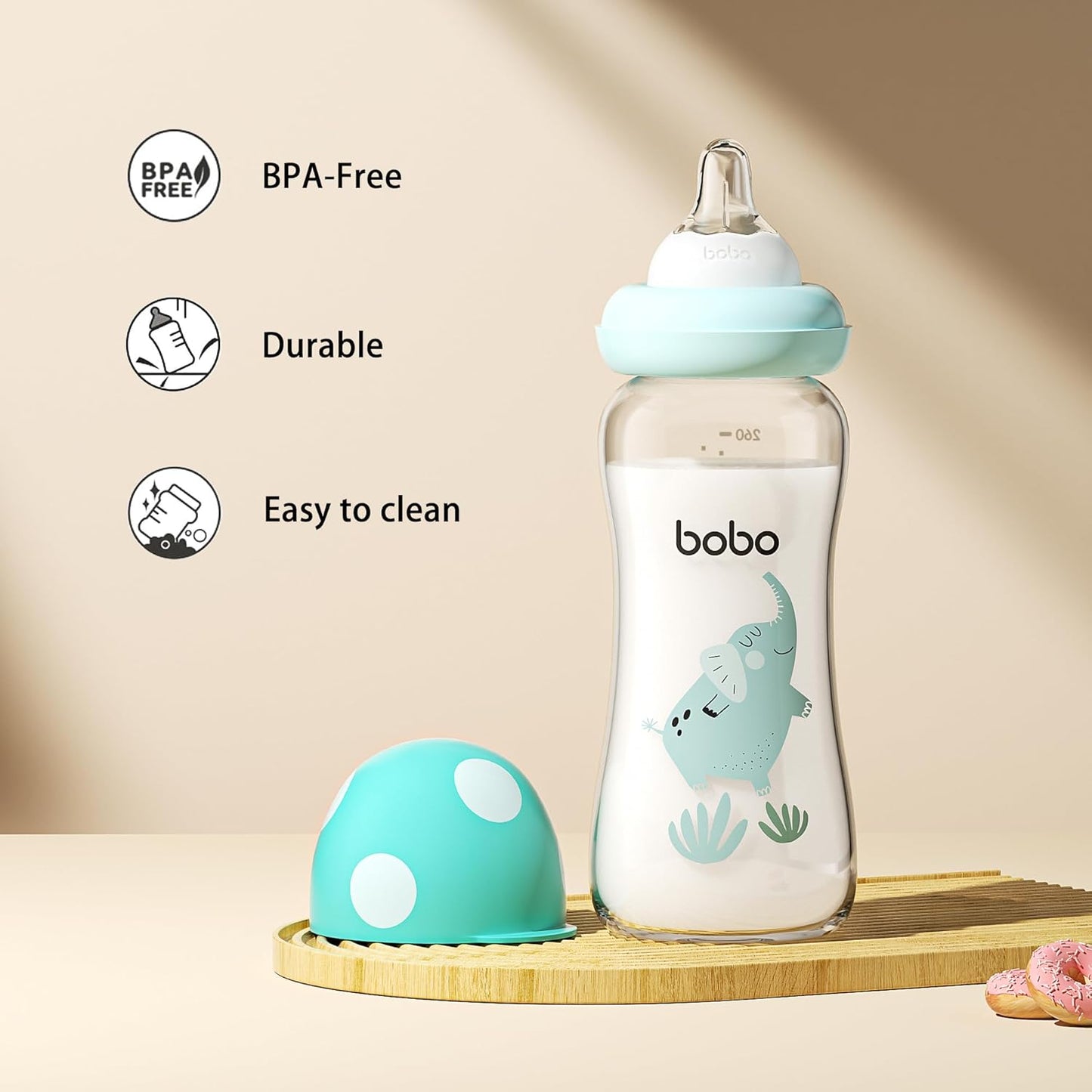 YOHKOH Natural Glass Baby Bottle with Level 1 Slow Flow Nipple, Newborn Anti-Colic Baby Bottles, Wide Neck Mushroom Baby Glass Bottle (Multicolour-A, 3.4oz (Pack of 4))