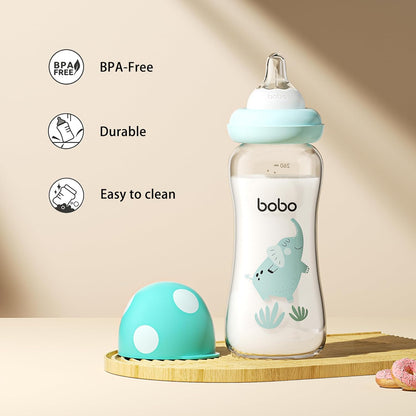 YOHKOH Natural Glass Baby Bottle with Level 1 Slow Flow Nipple, Newborn Anti-Colic Baby Bottles, Wide Neck Mushroom Baby Glass Bottle (Multicolour-A, 3.4oz (Pack of 4))