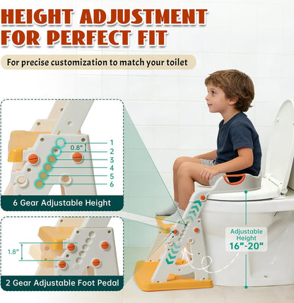Potty Training Toilet Seat, Stable Potty Training Seat with Step Stool, 2 in 1 Toddler Toilet Seat with Steps for Kids Boys Girls, Toddler Potty Seat with Ladder, Splash Guard, Anti-Slip Pads (Gray)
